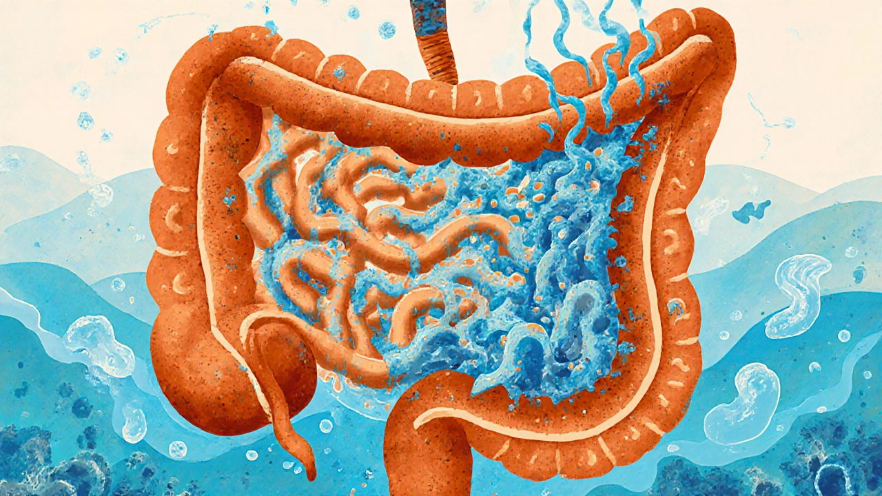 Zdravý střevní mikrobiom s užitečnými bakteriemi po antibiotikách.