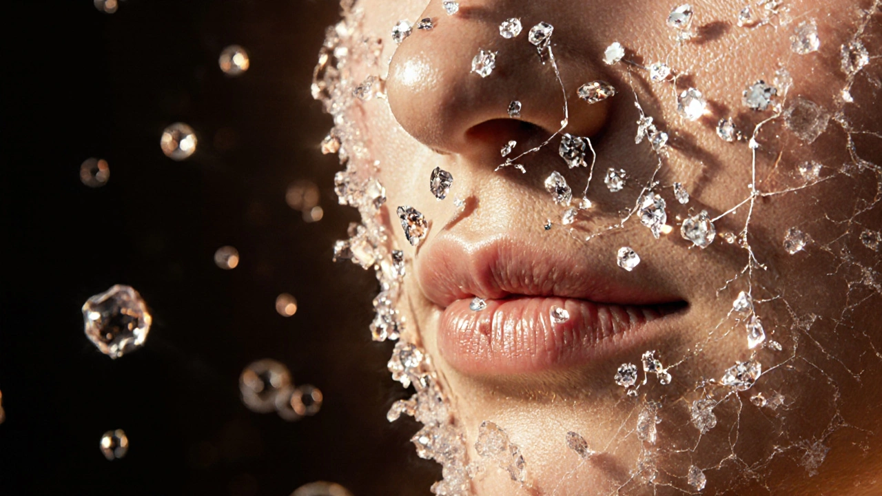 Cukrové krystaly ničí kolagenová vlákna na pokožce obličeje, vznikají křehké struktury kolem úst.