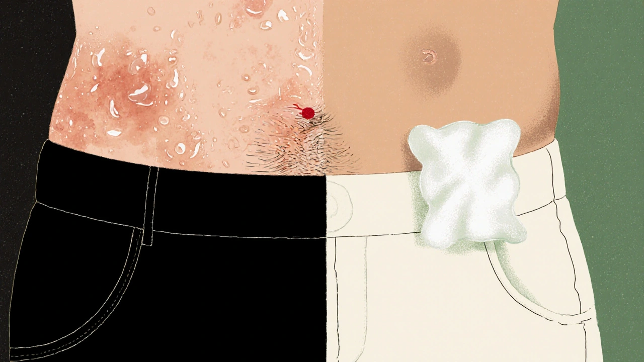 Porovnání podrážděné a uklidněné pokožky po epilaci.