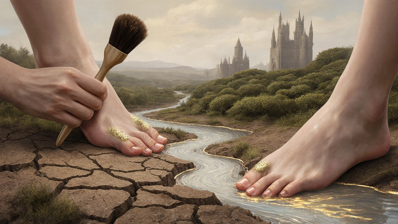 Ruce a nohy jako krajinářské motivy, které jsou obnovovány hydratačními proudy a štětci.