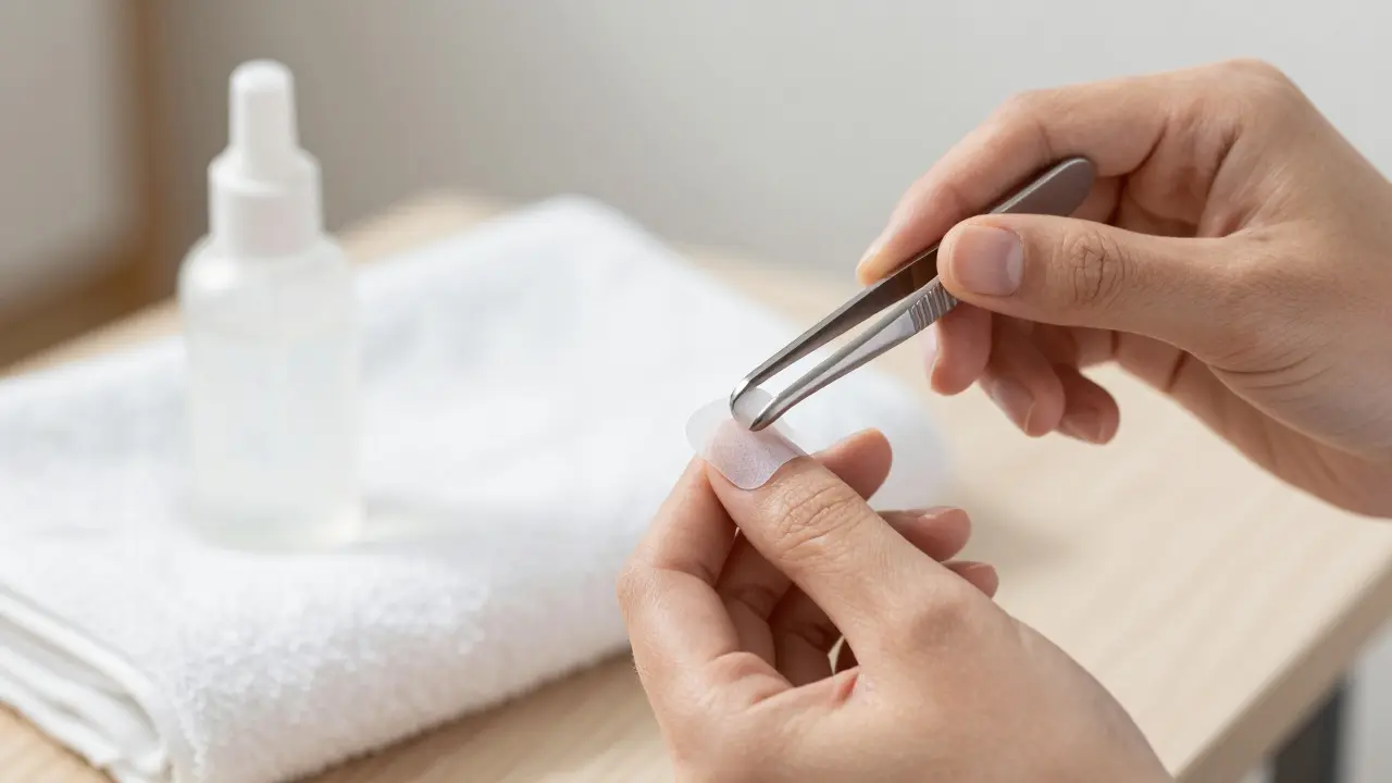 Přikládání hydrogelového obvazu na poškozený prst