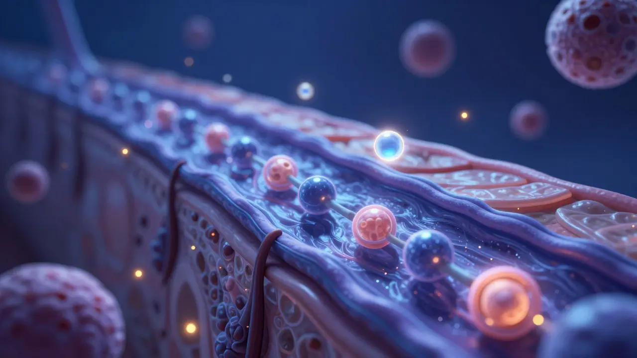 Molekulární reprezentace kolagenu vstřebávaného do krve během spánku s melatoninem.