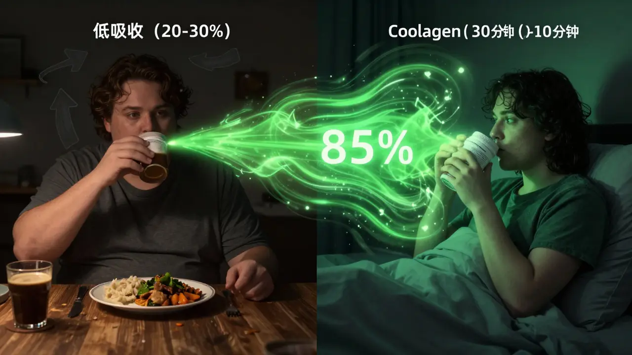 Porovnání efektivity vstřebávání rybího kolagenu večer versus po večeři.