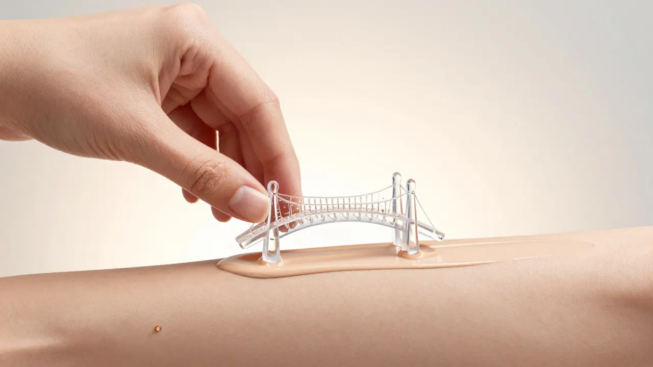 Představa primeru jako průhledného mostu mezi pokožkou a tění.