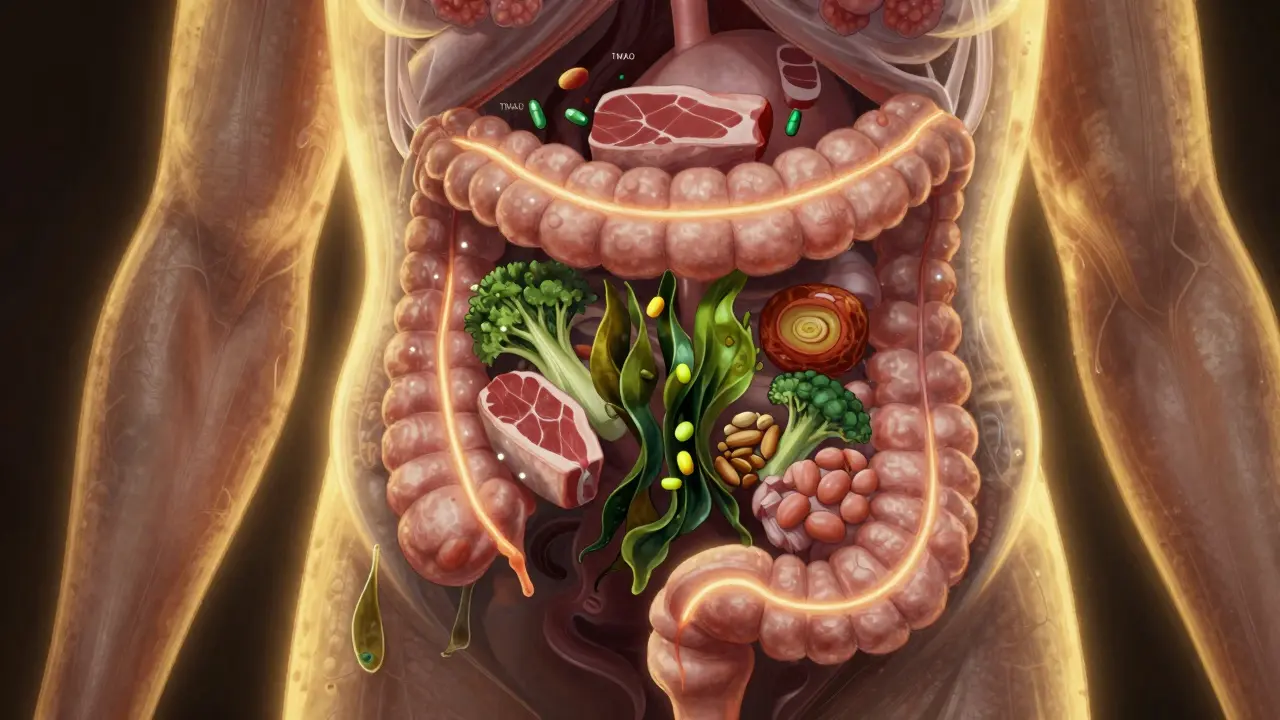 Surreální ilustrace vnitřních orgánů a kůže, kde zelené potraviny podporují zdraví kůže.