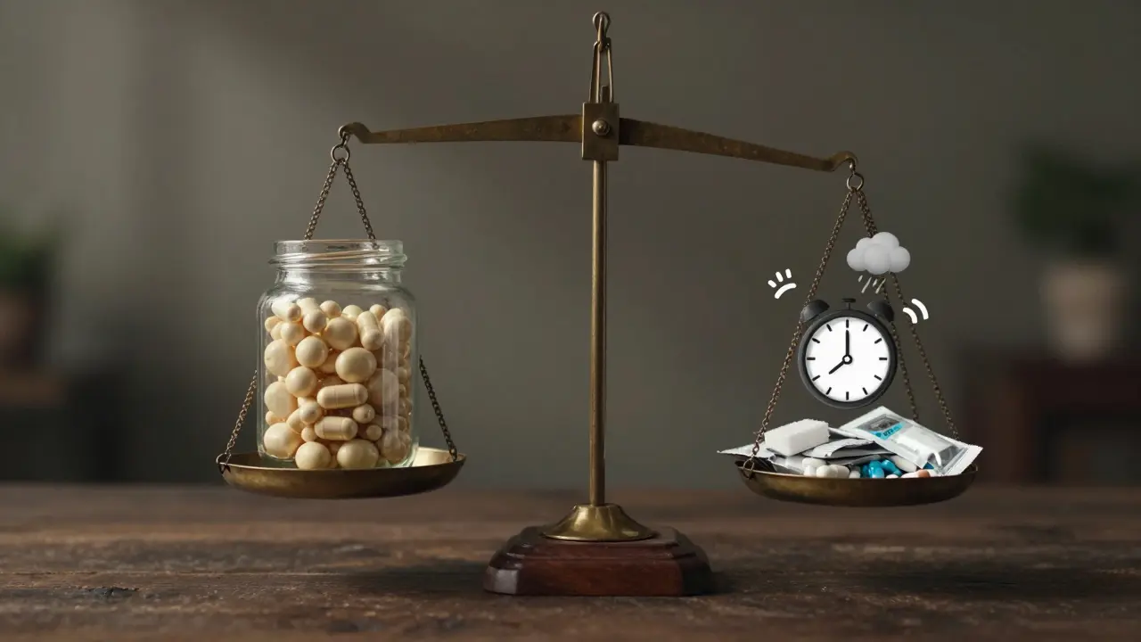 Váha mezi zdravými návyky a škodlivými faktory ovlivňujícími střevní mikroflóru.