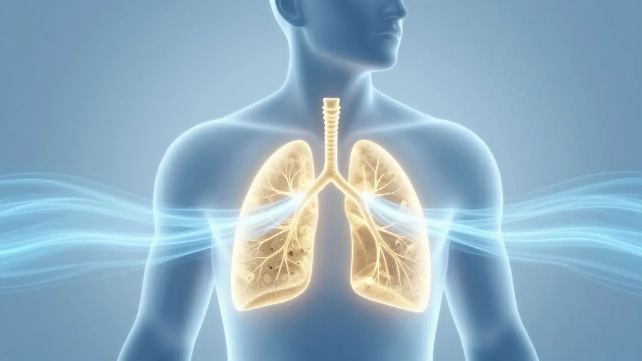 Koncepční umění siluety s zářícími plícemi čistou energií vzduchu.