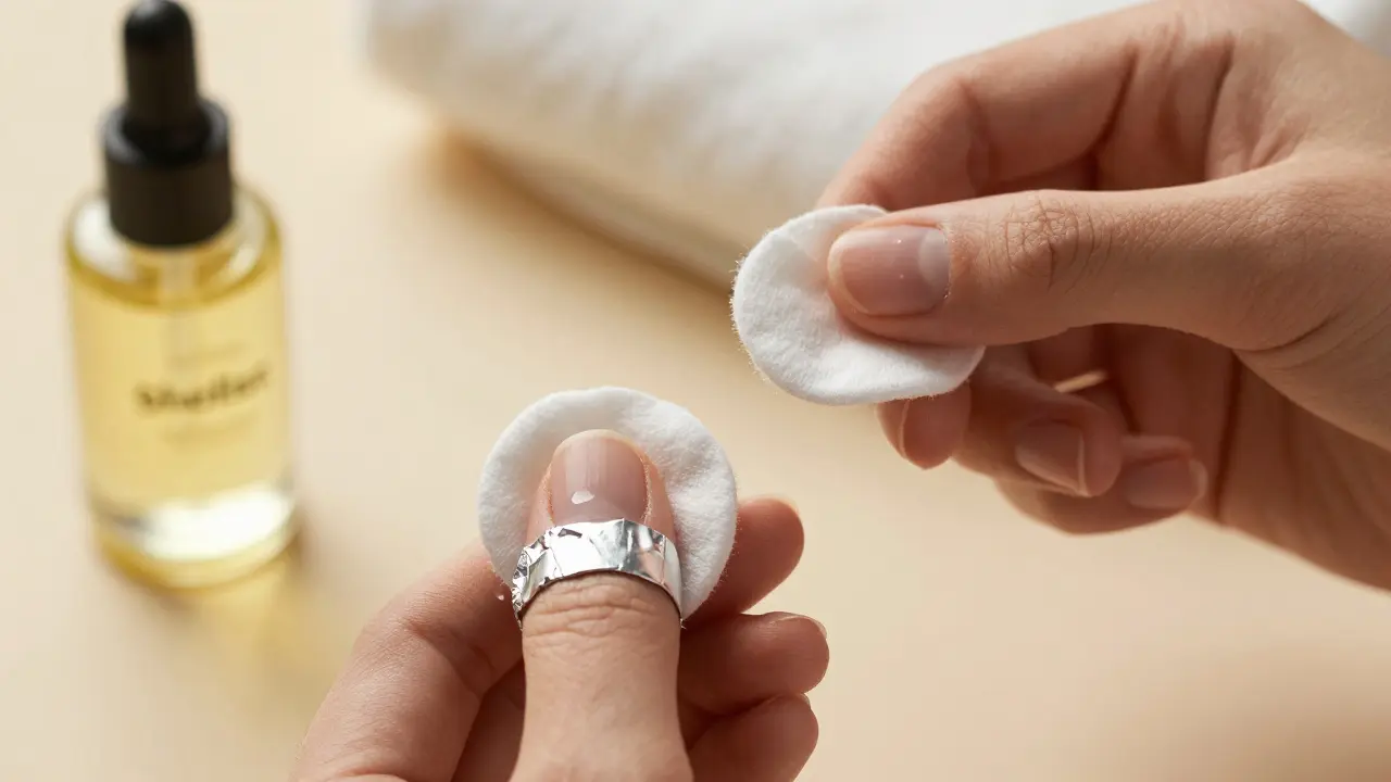 Nehty zabalené v hliníkové fólii při odstraňování Shellacu