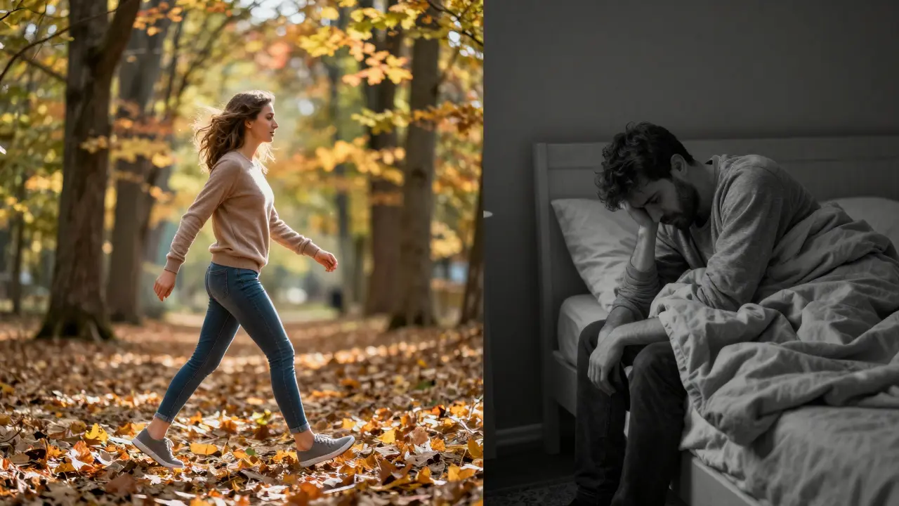 Srovnání energického člověka s silnou imunitou a vyčerpaného člověka.