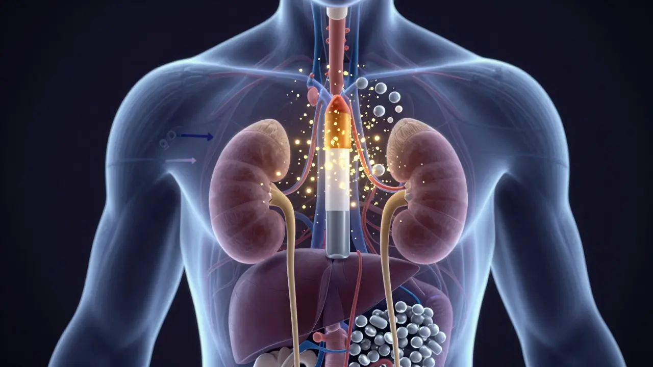 Konceptuální ilustrace metabolismu nikotinu a kotininu v lidském těle