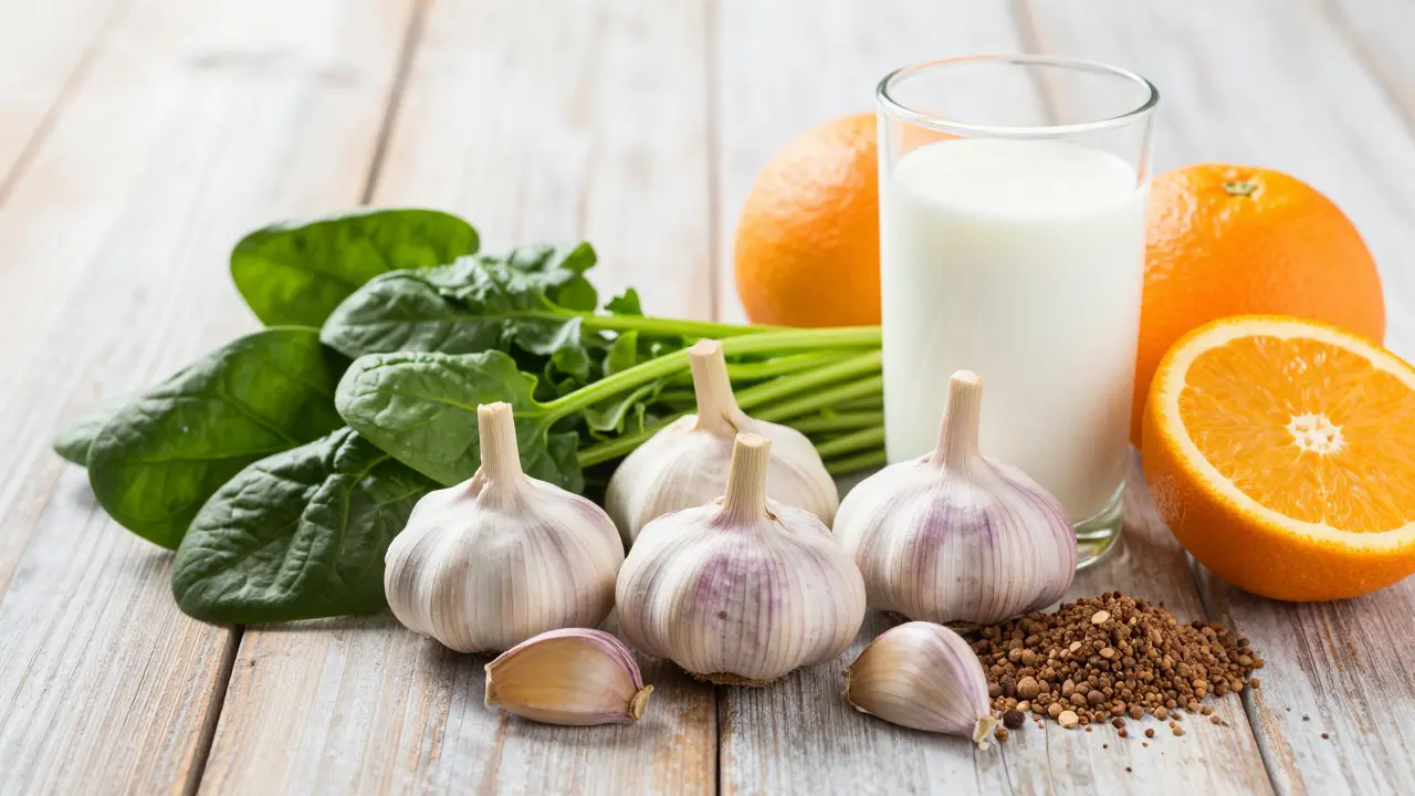 Zdravá jídla jako česnek a špenát pro detoxikaci těla