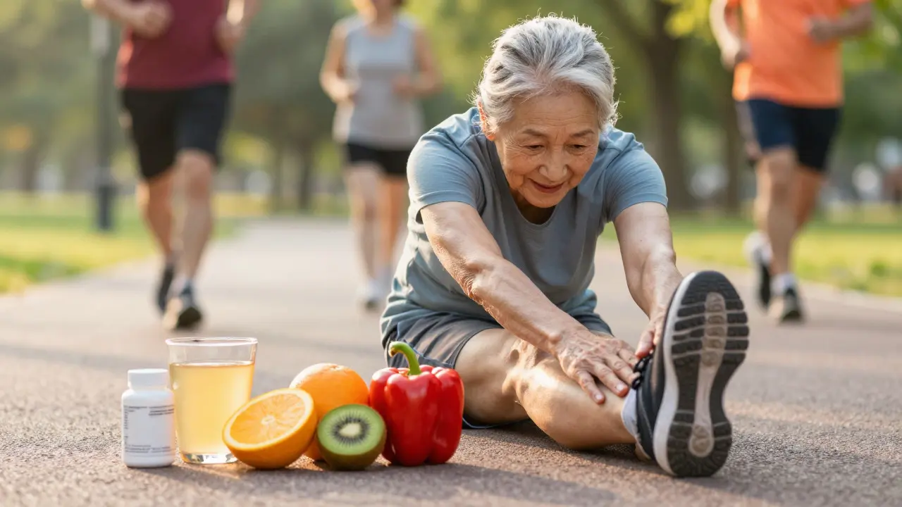 Aktivní senior s vitamínem C a pohybem pro zdraví kloubů
