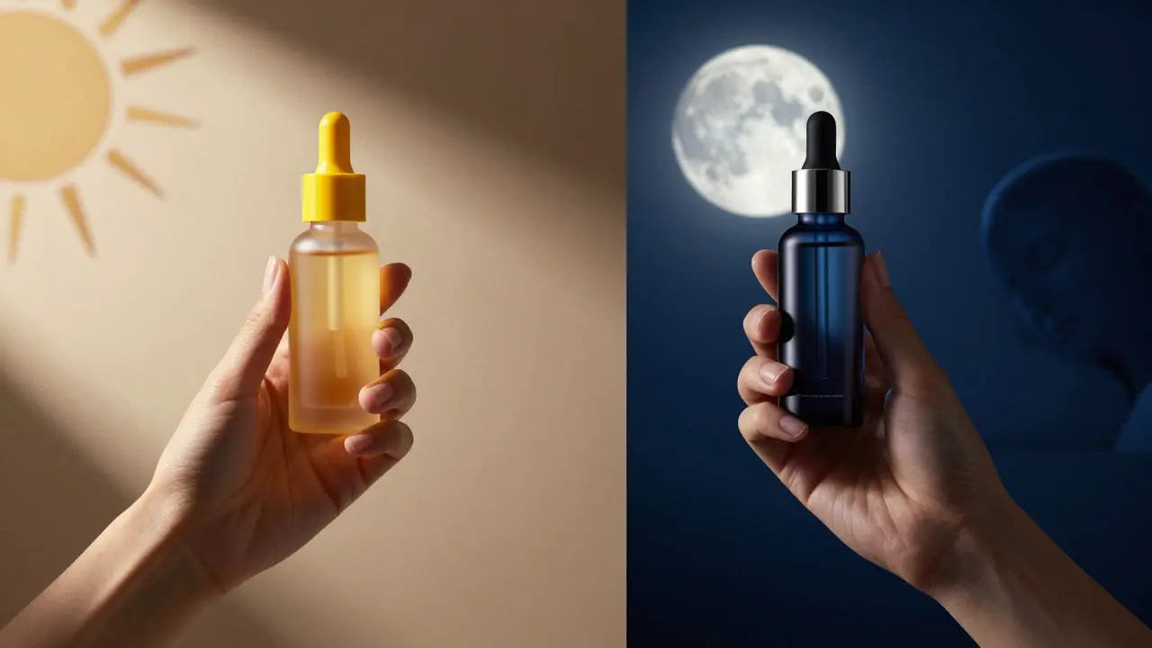 Ranní ochrana s vitamínem C proti večerní regeneraci retinolem