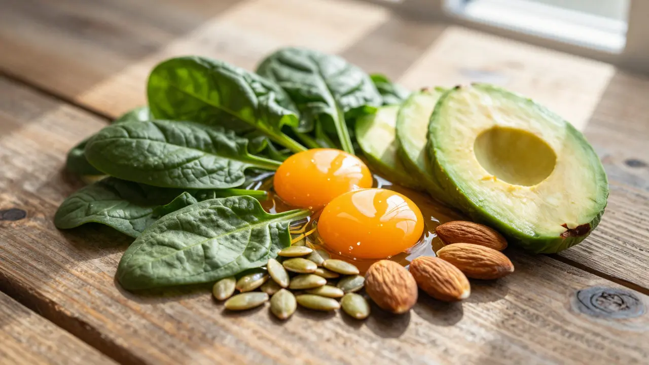 Čerstvé potraviny bohaté na vitamíny pro vlasy
