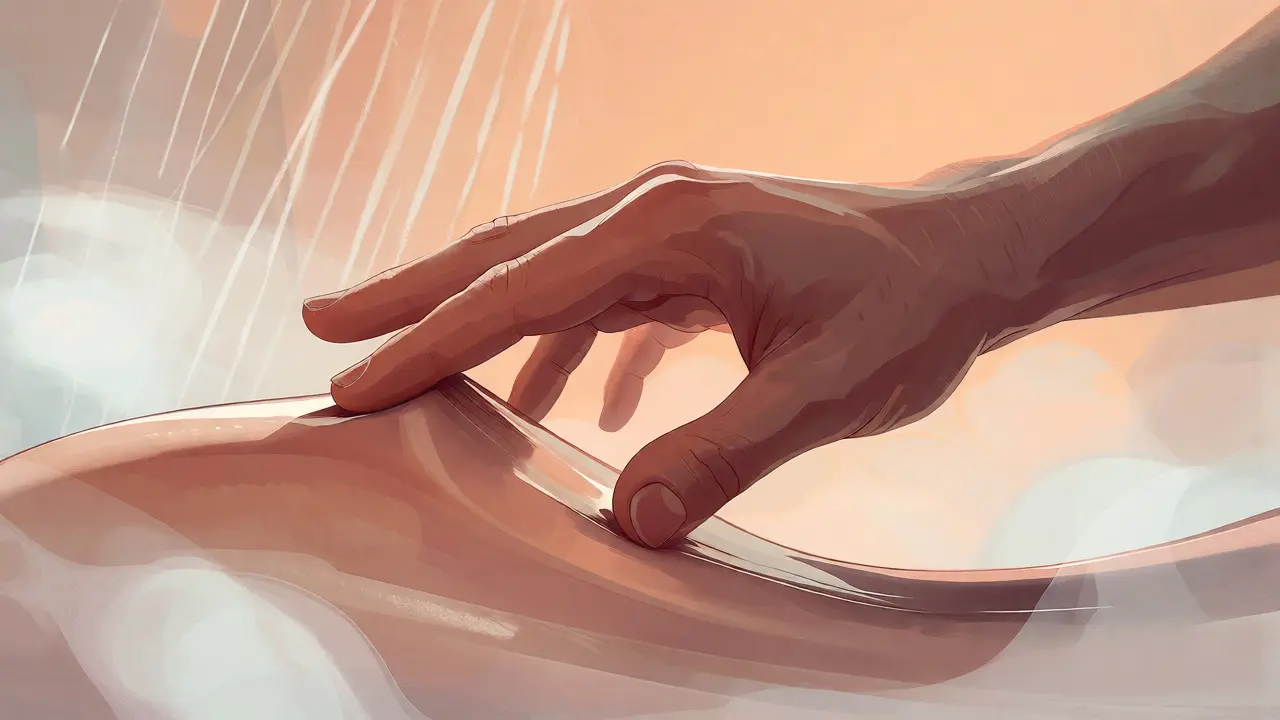 Ilustrace napnuté kůže při holení v páře sprchy