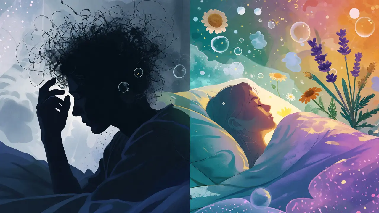 Konceptuální ilustrace klidného spánku a detoxikace těla.