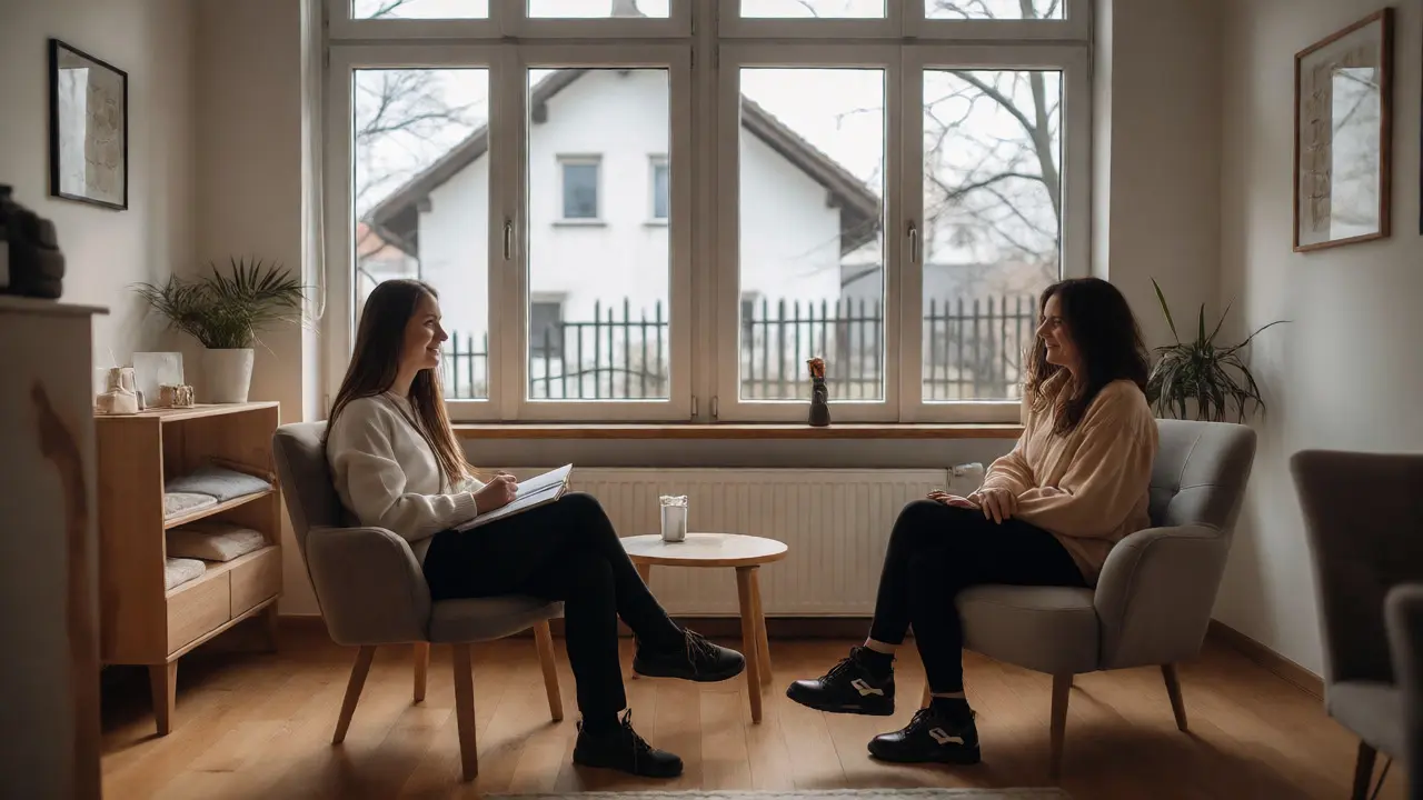 Přátelská konzultace mezi specialistkou a klientkou ve světlém koutku studia.